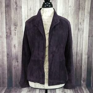 Eileen Fisher Italian Suede Open Front Jacket in Eggplant Purple Women's XS